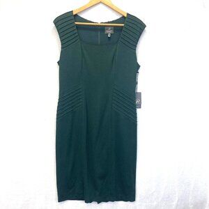 NWT‎ Adrianna Papell Dress Womens 12 Pintuck Pleat Ponte Stretch Green Knee NEW